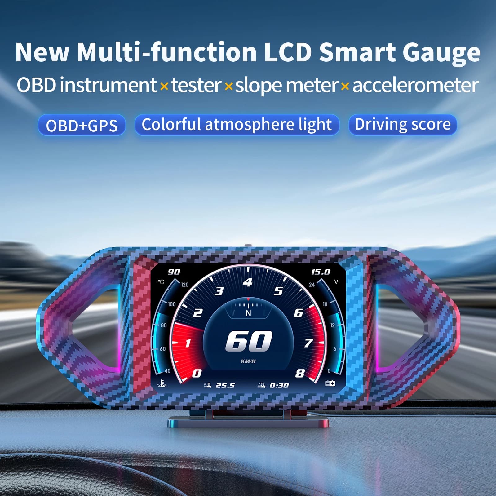 Head Up Display P26 Car EOBD Smart HUD Digital OBD2 GPS Warning System Type-C Speed Projector Inclinometro 4X4 Turbo RPM Alarm