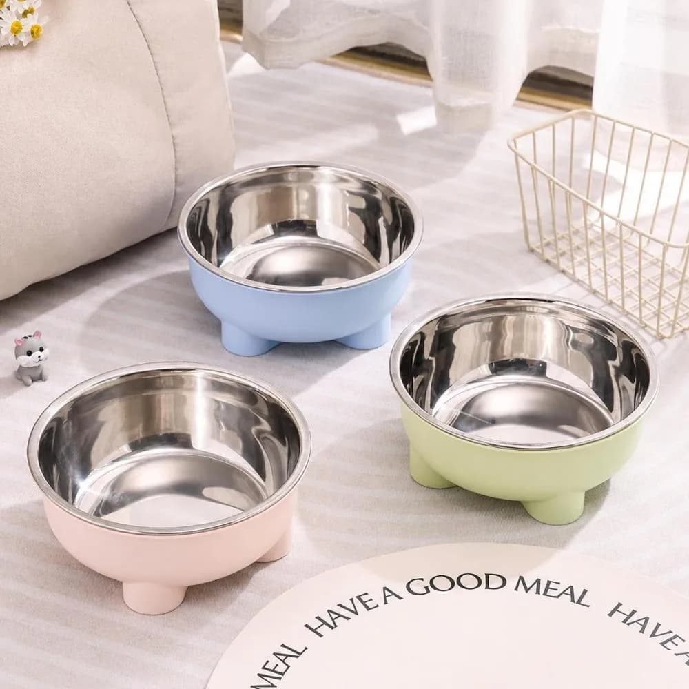 Convenient Stainless Steel Pet Feeding Dish Anti-Spill Neck Protection Cat Food Bowl Non-Skid Bottom Pet Feeder For Kittens