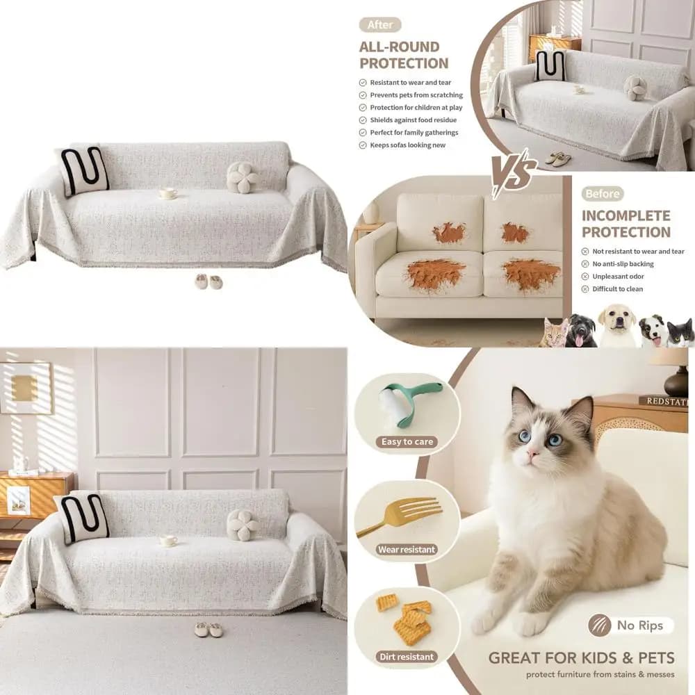 Boho Style Washable Cover with 3 Cushions for Corner Sofa L, 71x134, Beige Maculato