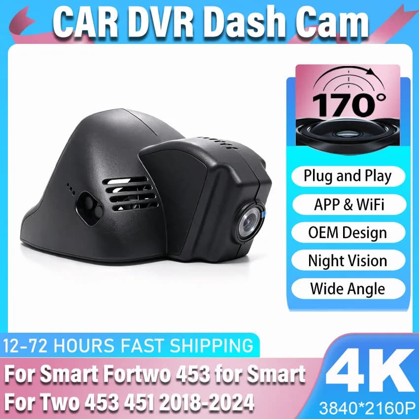 Plug and Play Car Dvr WIFI Dash Cam Camera For smart fortwo 453 For smart for two 453 451 2018-2024, Dashcam OEM style for smart
