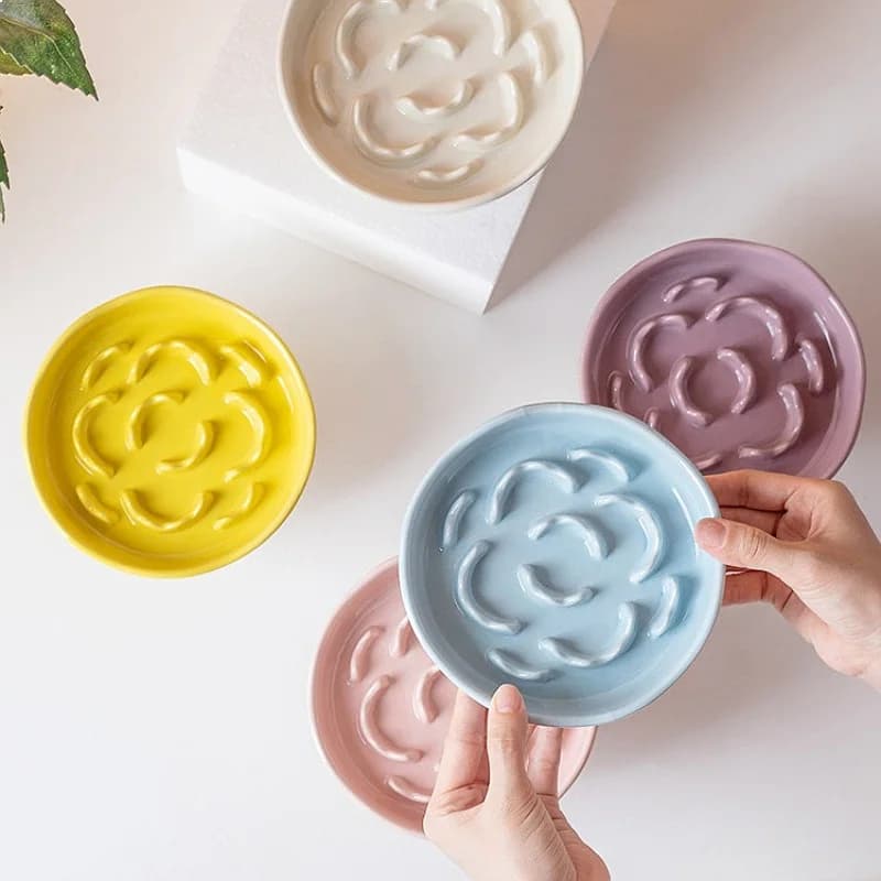 Ceramic Slow Food Bowl High Footed Cat Bowl Neck Protection Anti Choking Dog Bowl Pet Supplies