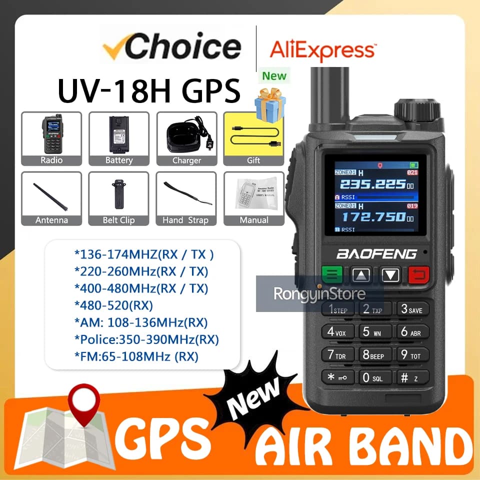BAOFENG UV-18H GPS Radioamatore a 6 bande NOAA USB-C/Ricarica da tavolo Radio bidirezionale Frequenza di copia wireless a lungo raggio Walkie Talkie