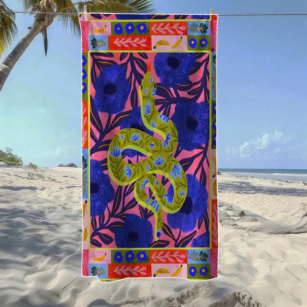 Telo mare con uccelli tropicali, serpenti e pesci, morbido e ad asciugatura rapida, perfetto per viaggi all'aperto, nuoto, campeggio e spiaggia estiva
