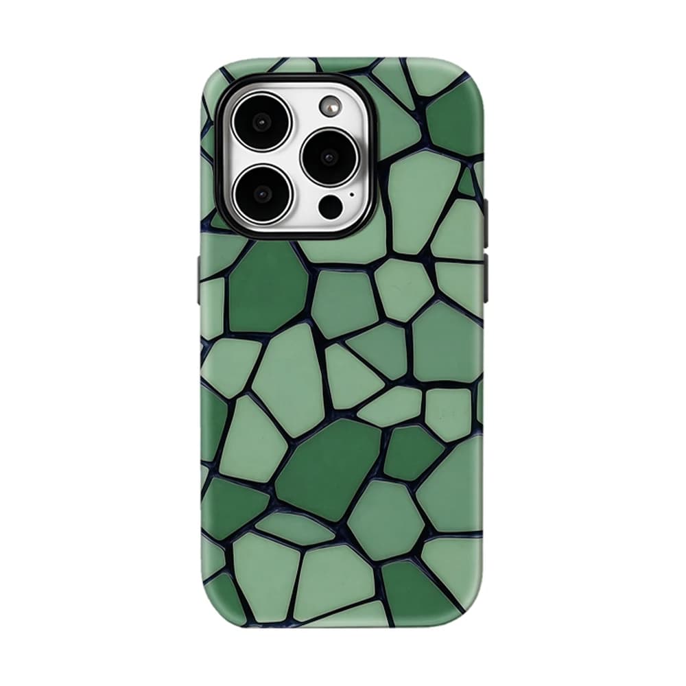 Custodia per iPhone 17 16 15 14 13 Pro Max Plus a mosaico verde, magnetica, a strato singolo/doppio, resistente