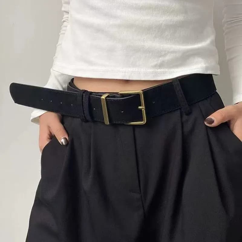 American retro winter frosted velvet belt for women, 2025 new style, versatile with skirts, simple, niche and high-end belt
