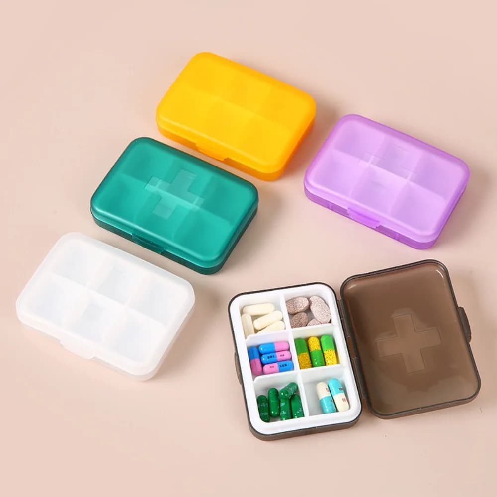 New Small Portable Travel Wallet with 6 Departments, Daily Organizer for Medicines, Vitamins and Fish Oils