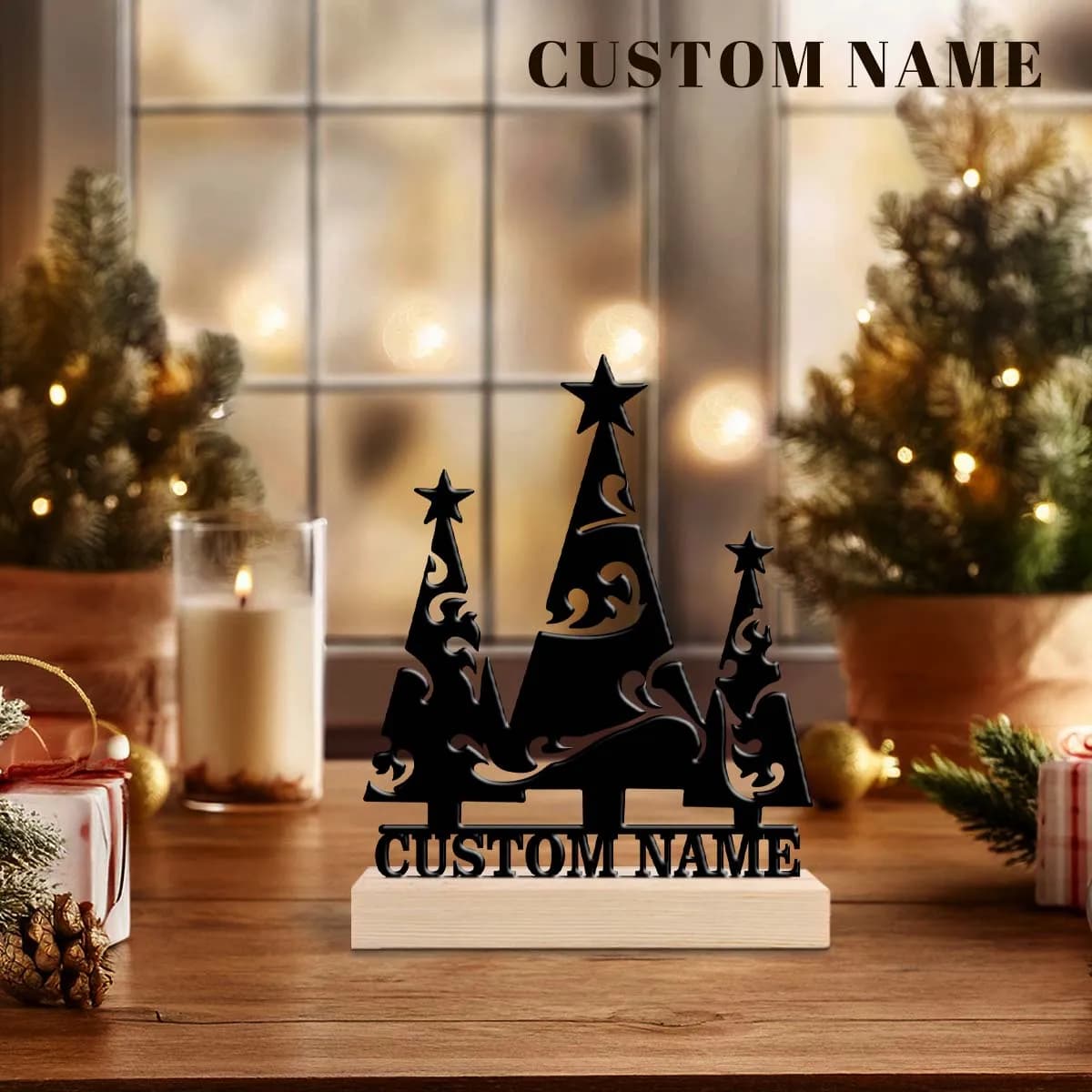 1pc Personalized Metal Artwork Customizable Content Equipped with Wooden Base Desktop Decorations,Office Decorations