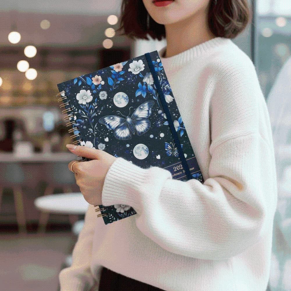 Paper Made 2027 Weekly Planner Twin Wire Binding Solid Color Floral Spiral Notebook Lightweight Thick Pages A5 Agenda Book
