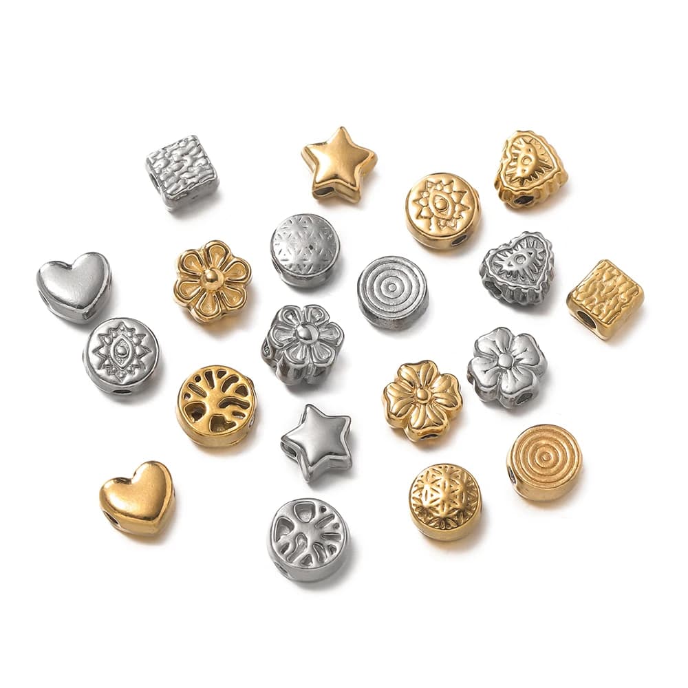10 pezzi/pacco in acciaio inossidabile di varie forme in acciaio dorato con texture distanziatrice per accessori per la creazione di gioielli con bracciale fai da te