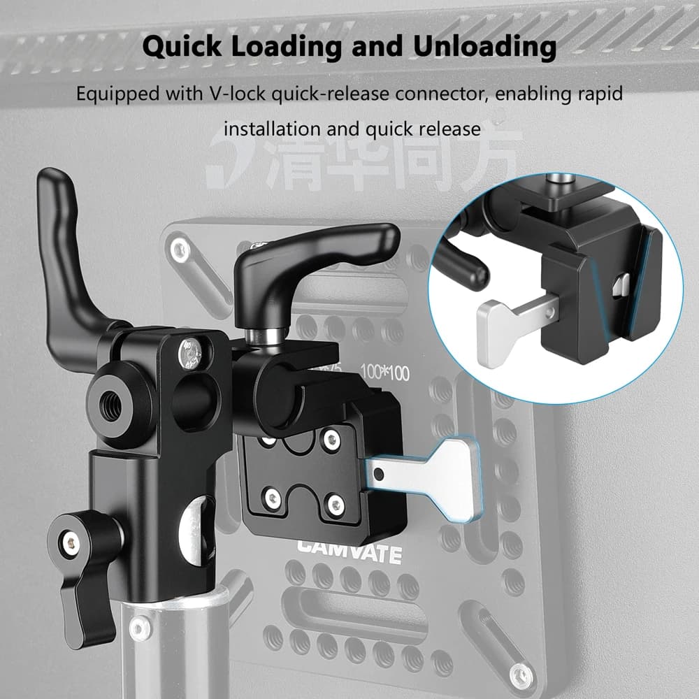 CAMVATE Mini V Mount Battery Plate With 16MM Pole Mount Light Adapter & QR Lock for Tripod Light Stand Gimbal Column