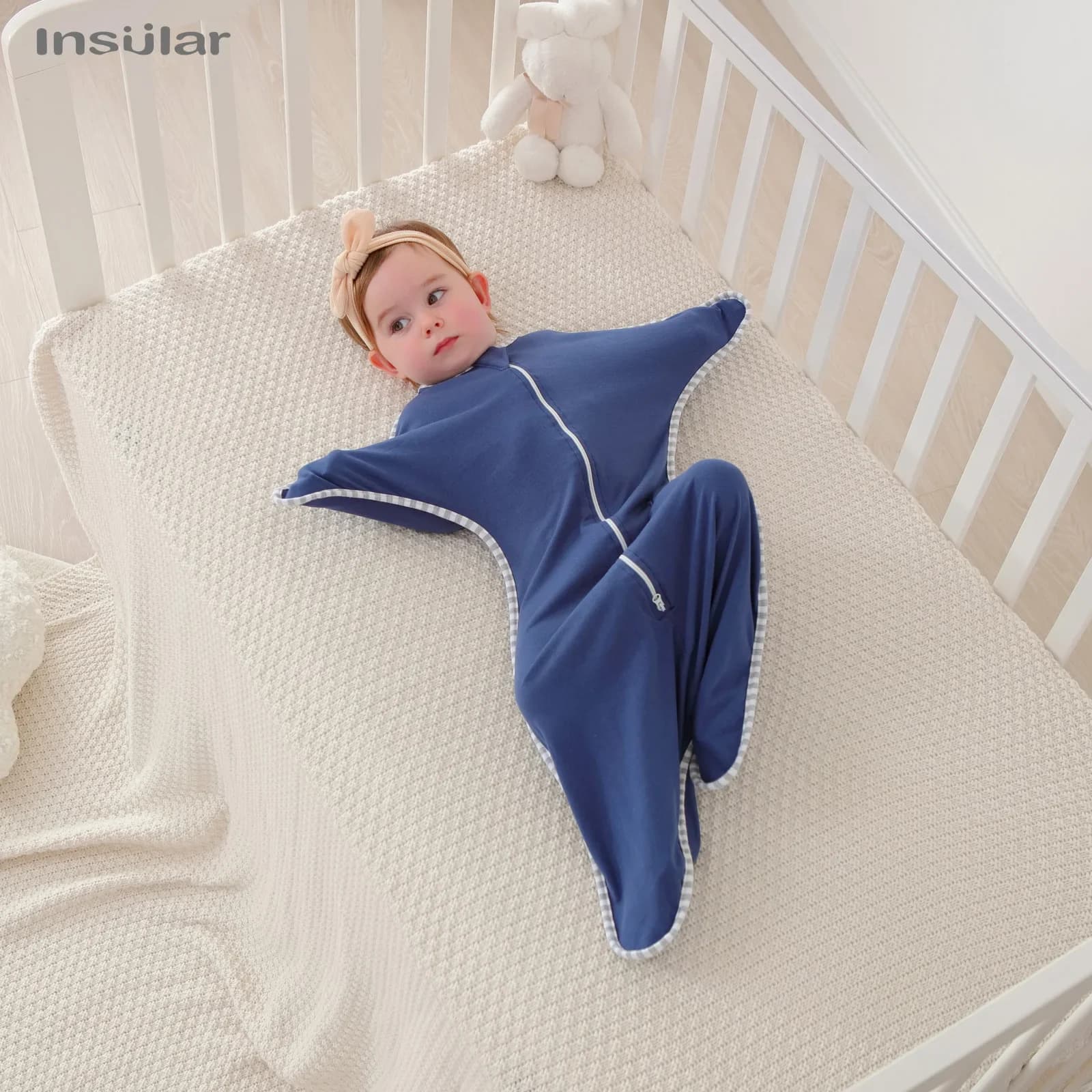 INSOLARS Children's hut bags Anti-shock changing bag Breathable cotton bed for children 0-9 months Sleep bag with double zip