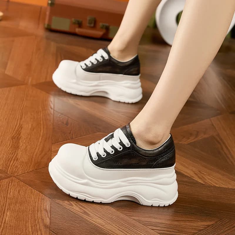 Scarpe da ginnastica da donna con plateau da 8,5 cm, casual, da esterno, dal design semplice, comode scarpe da ginnastica con lacci, scarpe sportive da corsa da donna
