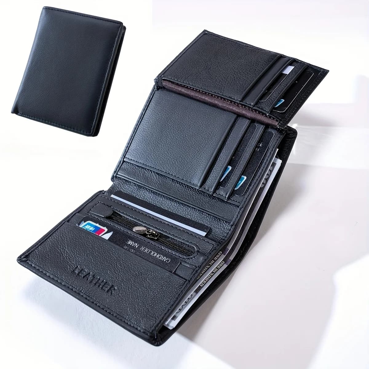 1 men's distinguished leather wallet, retro slim vertical short ID card credit card clip change bag, unisex