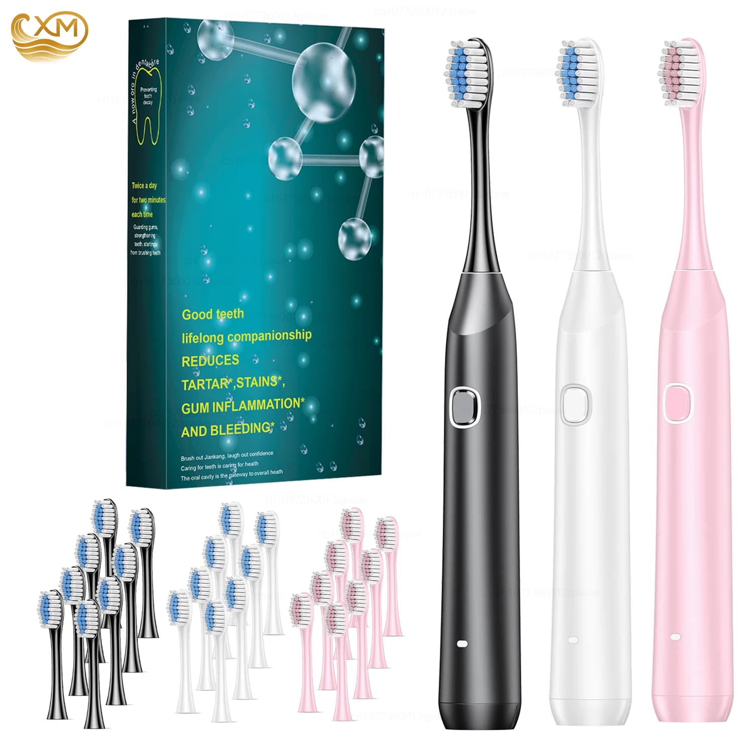 Rechargeable adult electric toothbrush with 6 modes, smart timer, sonic toothbrush with 8 heads, travel case