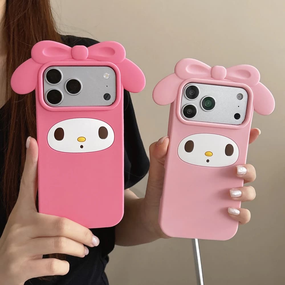 Cover per iPhone 17 16 15 14 Pro 13 Pro Max in silicone morbido anti-caduta, con design 3D stereoscopico a cartone animato di My Melody (Sanrio)