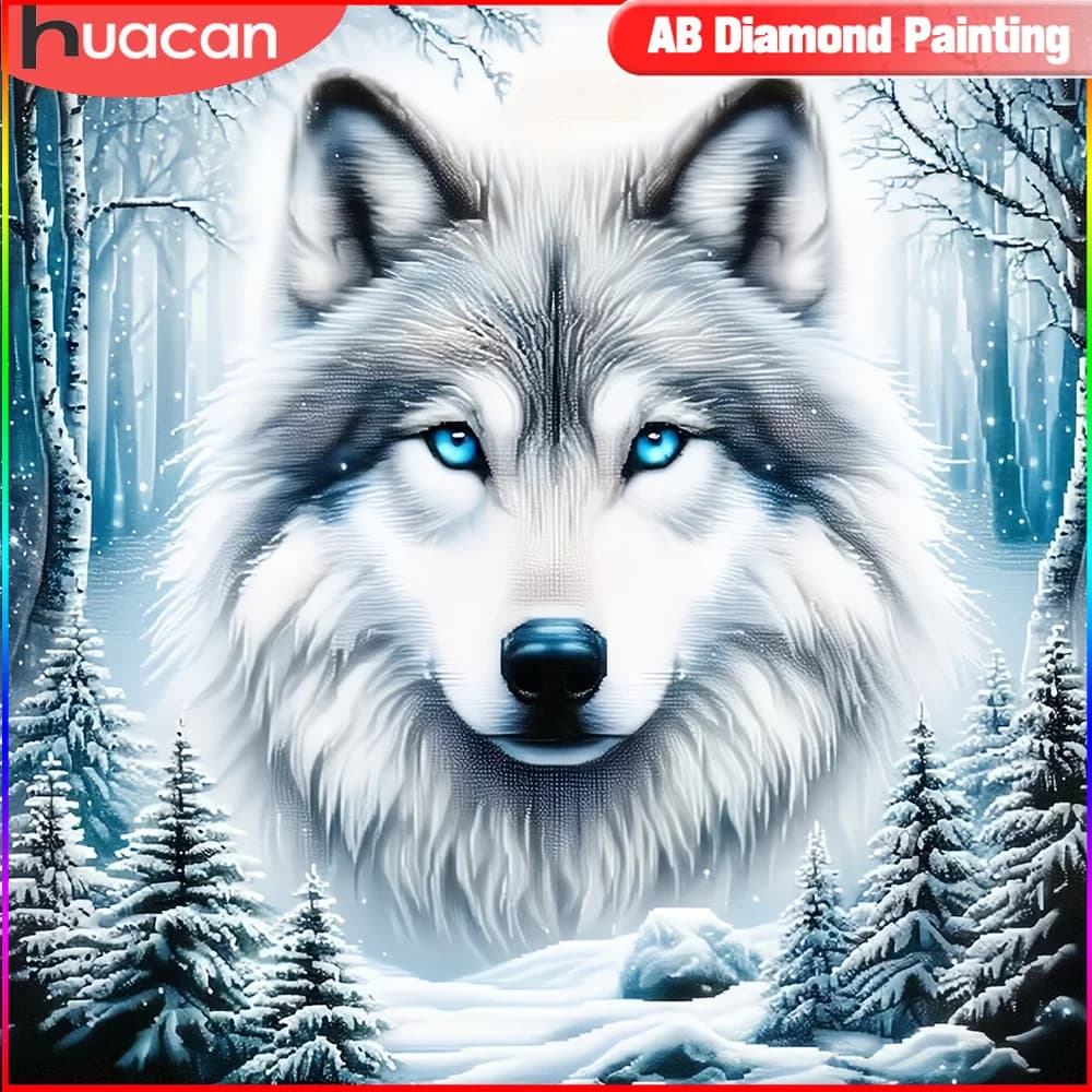 HUACAN Full Square Round Diamond Painting Animal Embroidery Picture Rhinestones Wolf Mosaic Cross Stitch Handmade Gift