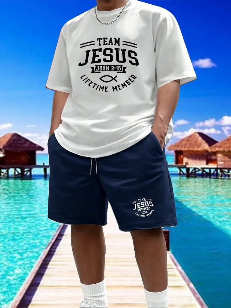 Completo Casual da Uomo in 2 Pezzi, T-Shirt a Maniche Corte Stampata e Pantaloncini Elasticizzati, Tuta Leggera Estiva per Uso Quotidiano