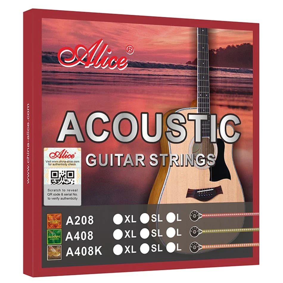 Alice A408 Set completo di corde per chitarra acustica per chitarra Accessorio per chitarra super leggero leggero Lega di rame rivestita a 6 corde
