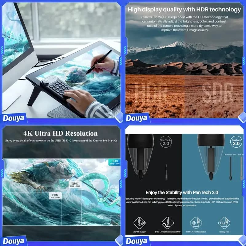Kamvas pro 24 23.8 Inches Large Size Creative 4K Pen Display PC Drawing Graphic Tablet Touch Screen Lcd Monitors Display