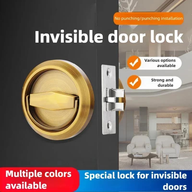 Stainless Steel Traction Ring Invisible Door Lock Hidden Double Face Invisible Door Lock For Indoor Built-in Door Lock
