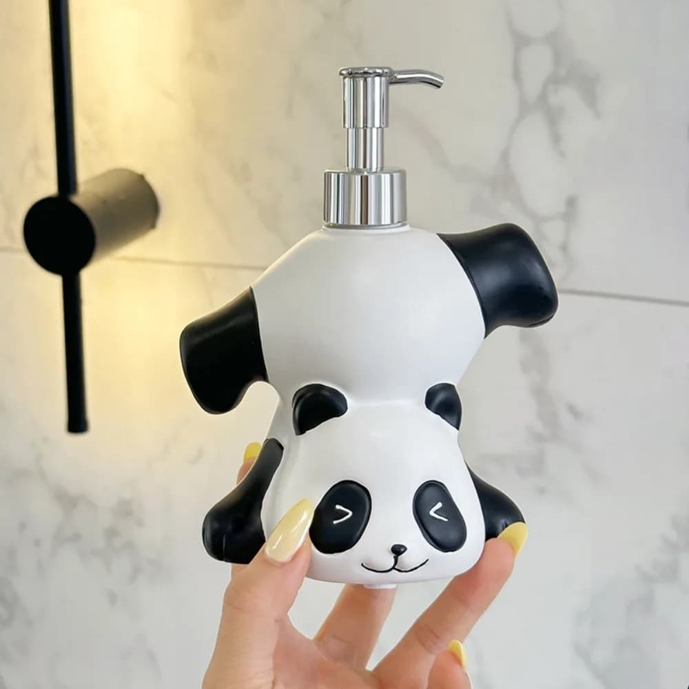 Dispenser di Sapone a Forma di Panda Carino, Contenitore a Pressione, Bottiglia Decorativa per Igienizzante Mani e Shampoo