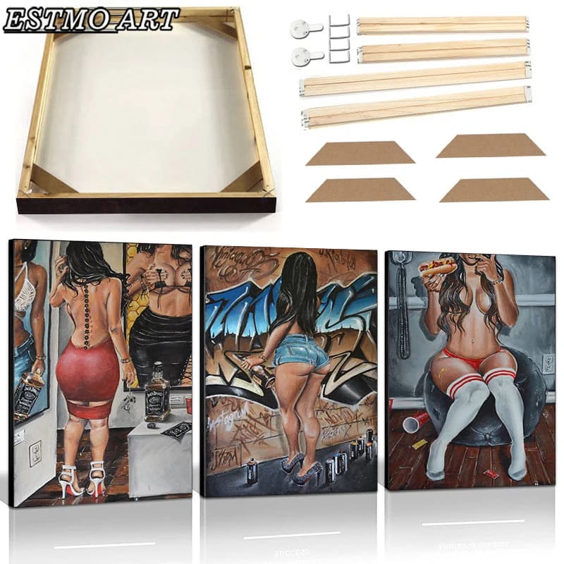 Canvas Prints Sexy Woman Buttocks Back Wall Art Canvas Poster With Frame Vintage Abstract Girl Beer Picture Painting Bar Club Be