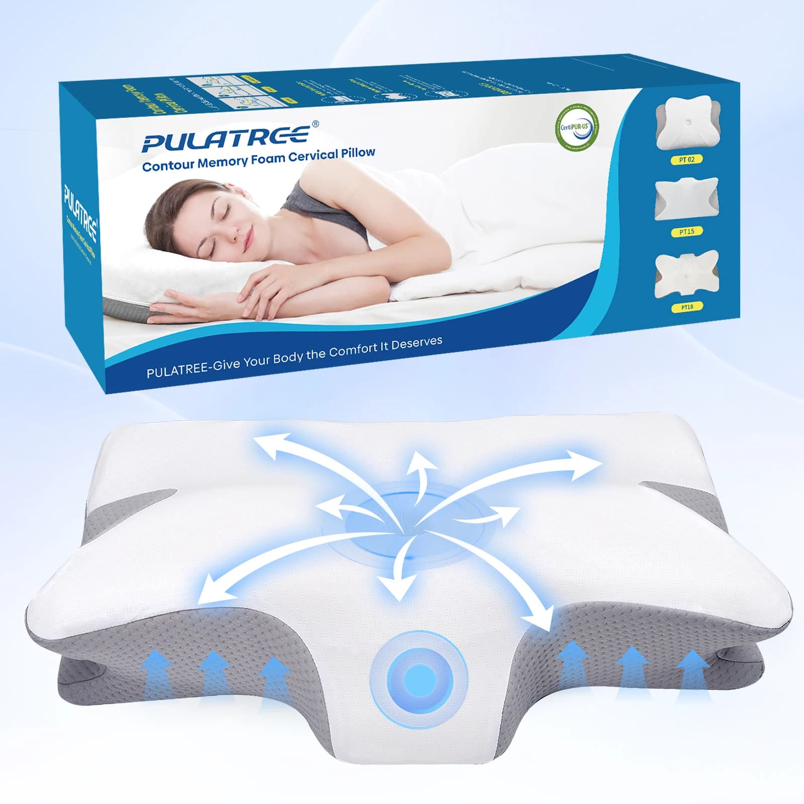 Cuscino cervicale Pulatree per alleviare il dolore al collo e alle spalle Cuscino ergonomico in memory foam adatto a diverse posture di sonno