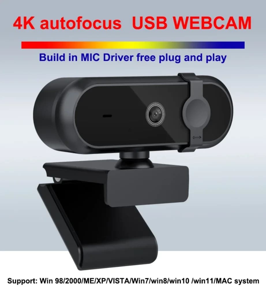 4K 2K Autofoucs Webcam 30fps Full HD Microphone for Players YouTube Live Video Calls Meeting Drivers Free USB Plug Laptop PC Work