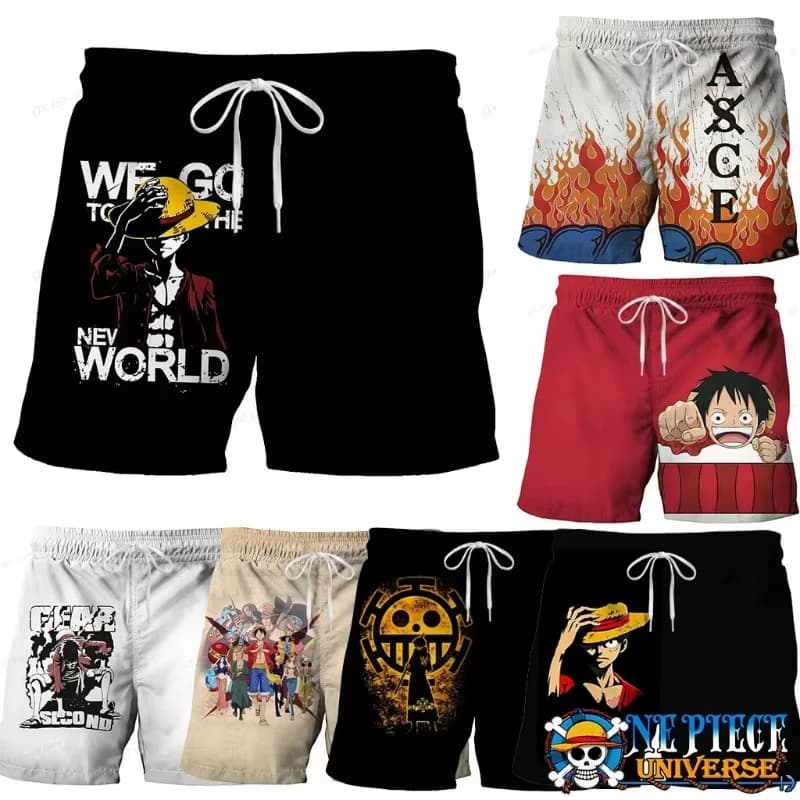 One Piece men's shorts with Luffy print, cosplay, fast drying, for summer, beach, for swimming, sports, casual, for children/adults