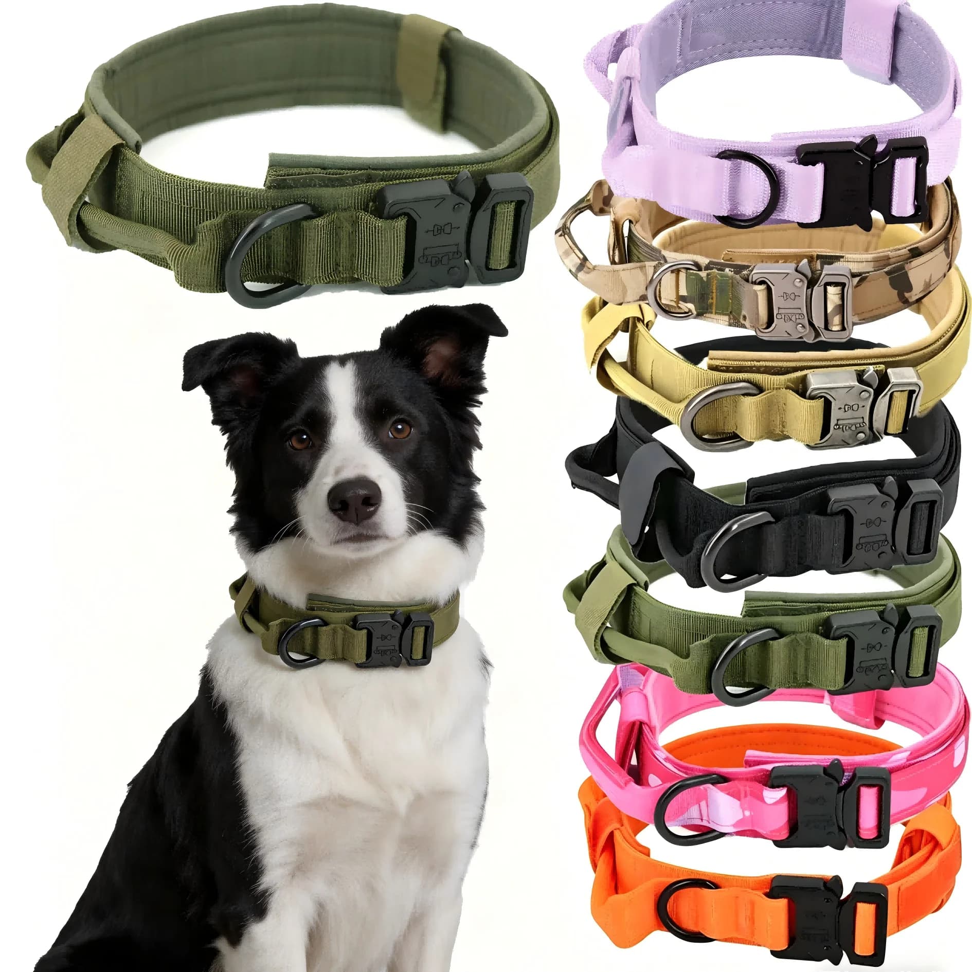 Collare tattico per cani regolabile in nylon con fibbia in metallo resistente, collare da addestramento durevole per cani di taglia media e grande