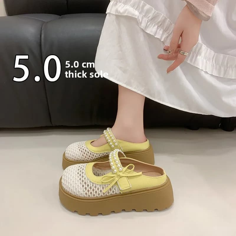 Summer 2026 Women's Thick Heel Slip-On Sandals Knot Platform Padded Slippers Casual Style Home Comfortable Shoes