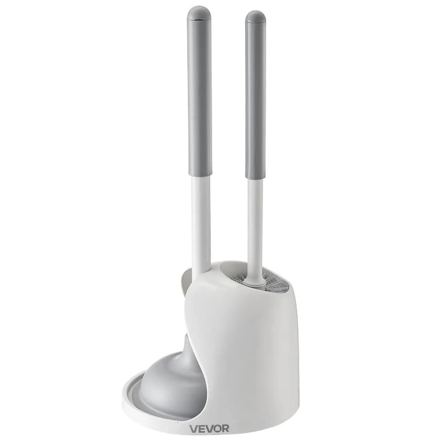 VEVOR Set Spazzola e Sturalavandini 2-in-1 per WC, Combo Spazzola e Sturalavandini con Supporto Ventilato a 360° ° Pulizia Profonda e Anti-Goccia