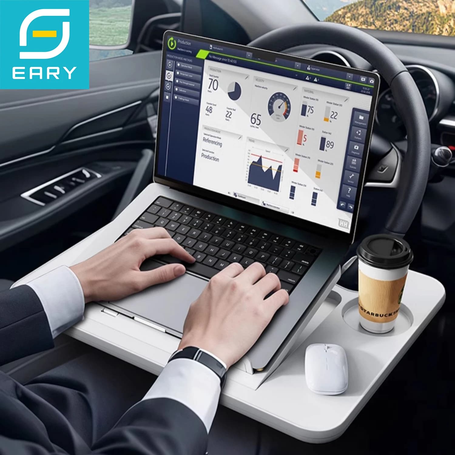 Eary Volante per auto da scrivania per supporto per laptop Accessori per viaggi su strada Tavolo per uomo Donna Vassoio da lavoro per mangiare con portabevande