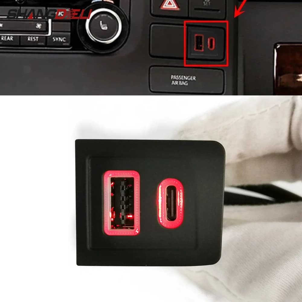 Dual Car Charger Clamp 12V/24V QC3.0 USB PD Type C Charger socket Power Adapter for Multivan T5 2003-2009
