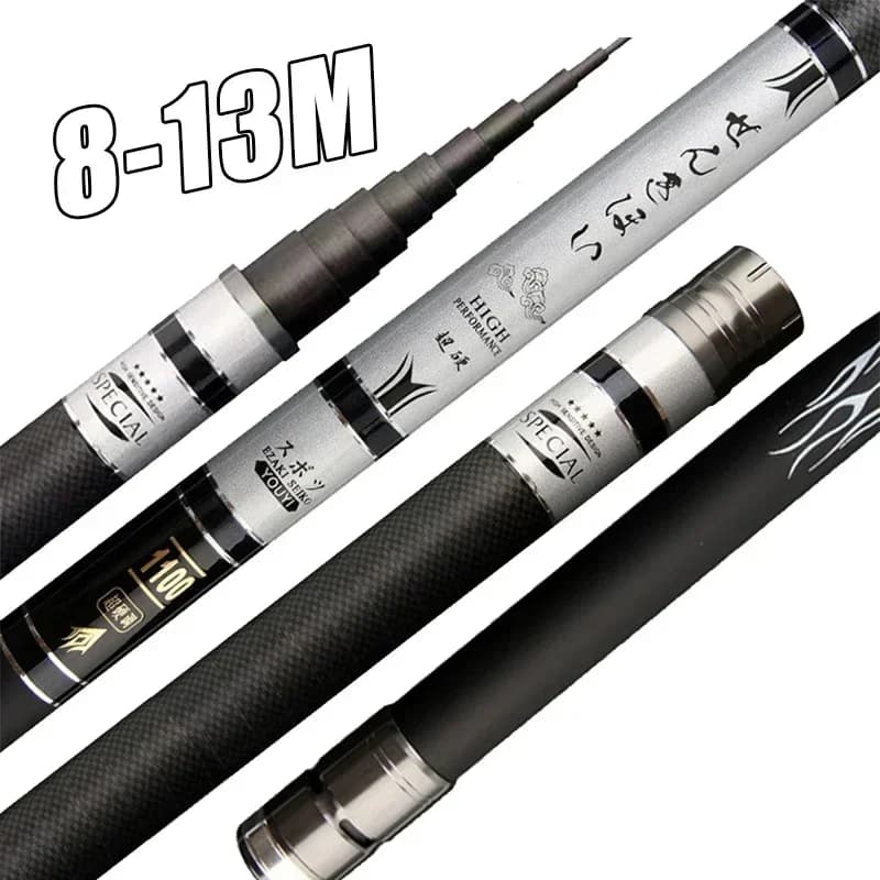 Canna da pesca telescopica da viaggio 8M-13M, canna da pesca pieghevole portatile per basso, canna da trota costiera in carbonio con punta libera