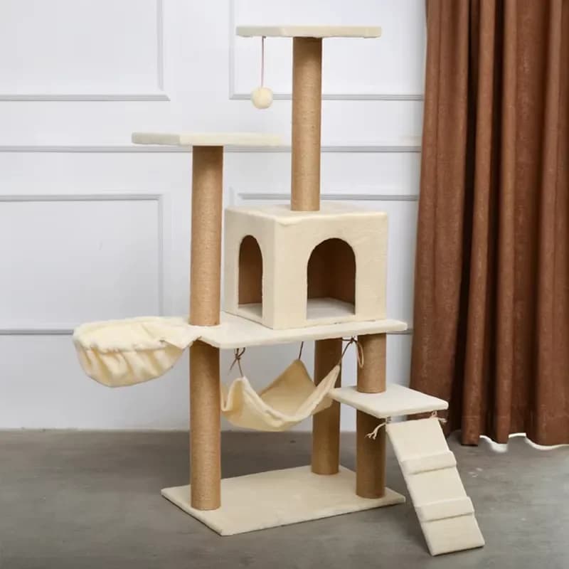 Large Beige Cat Tree Tower Luxury Interior Furniture Custom Scratch Post for Cats Wholesale High Quality Pet Climbing Frame