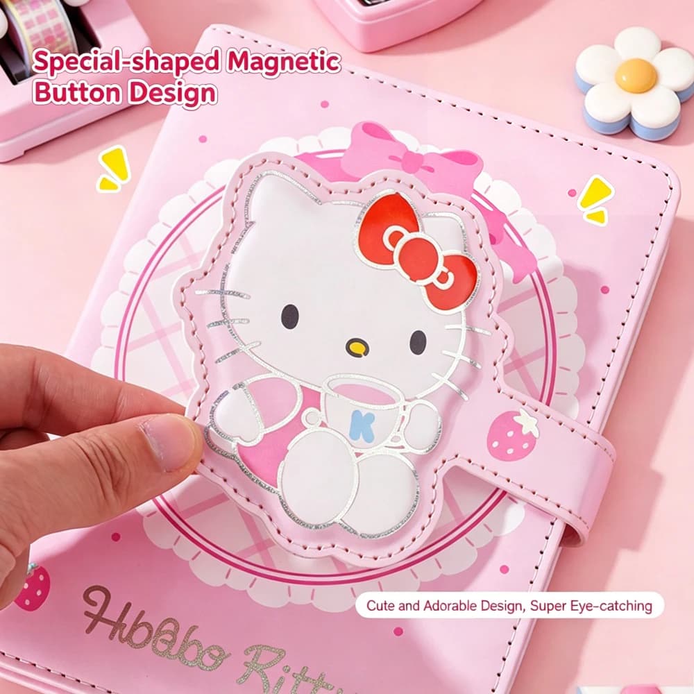 Genuine Sanrio Hello Kitty A5 Magnetic Buckle Notebook Cartoon Kt Cat Planner For School Office Stationery Travel Journal Gifts
