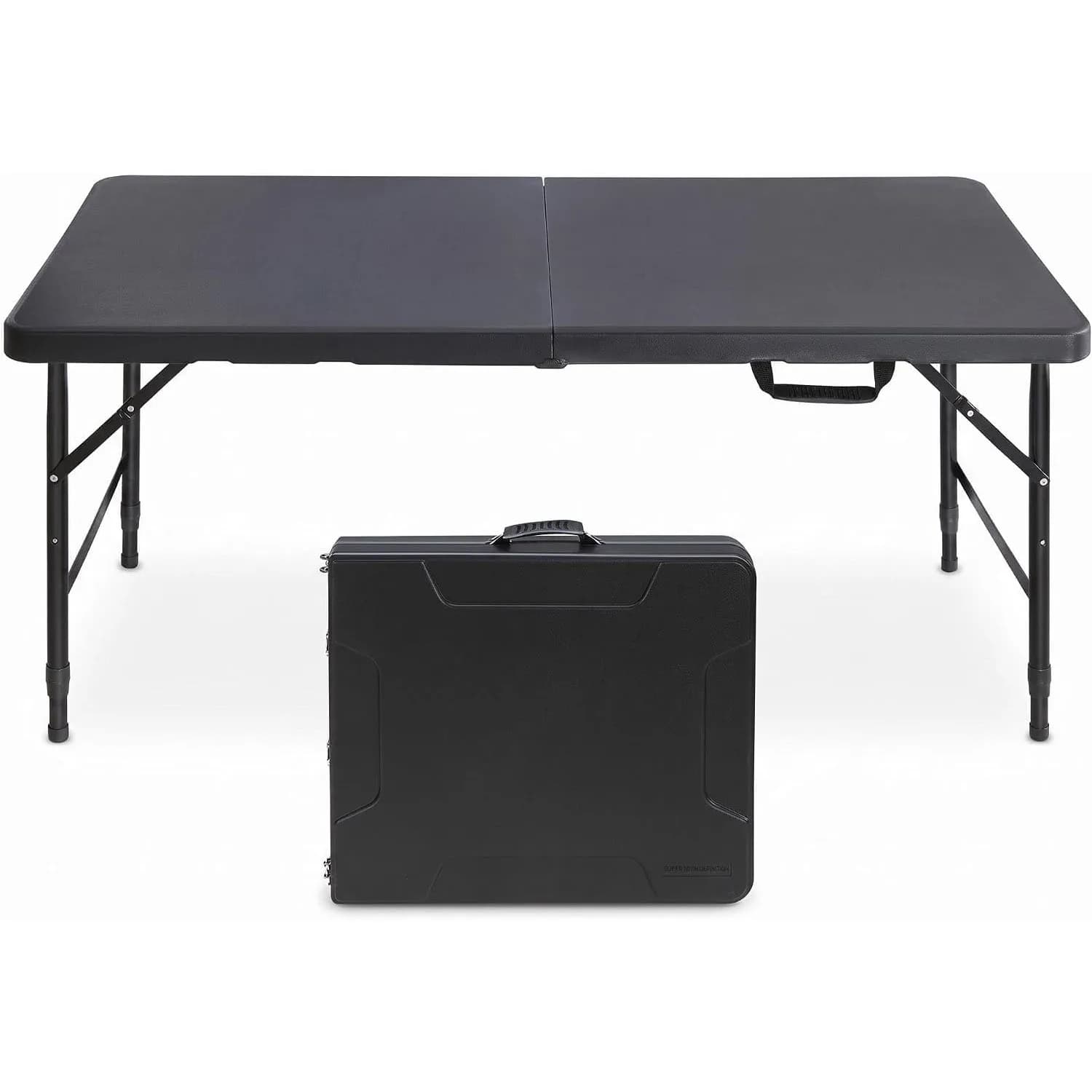 Folding Table 4ft Height Adjustable Heavy-Duty Plastic 300lb Steel Frame | Portable Foldable Table with Carry Handle,Anti-Slip Feet,Waterproof & Easy to Clean,300LBS Weight Capacity for Indoor Outdoor