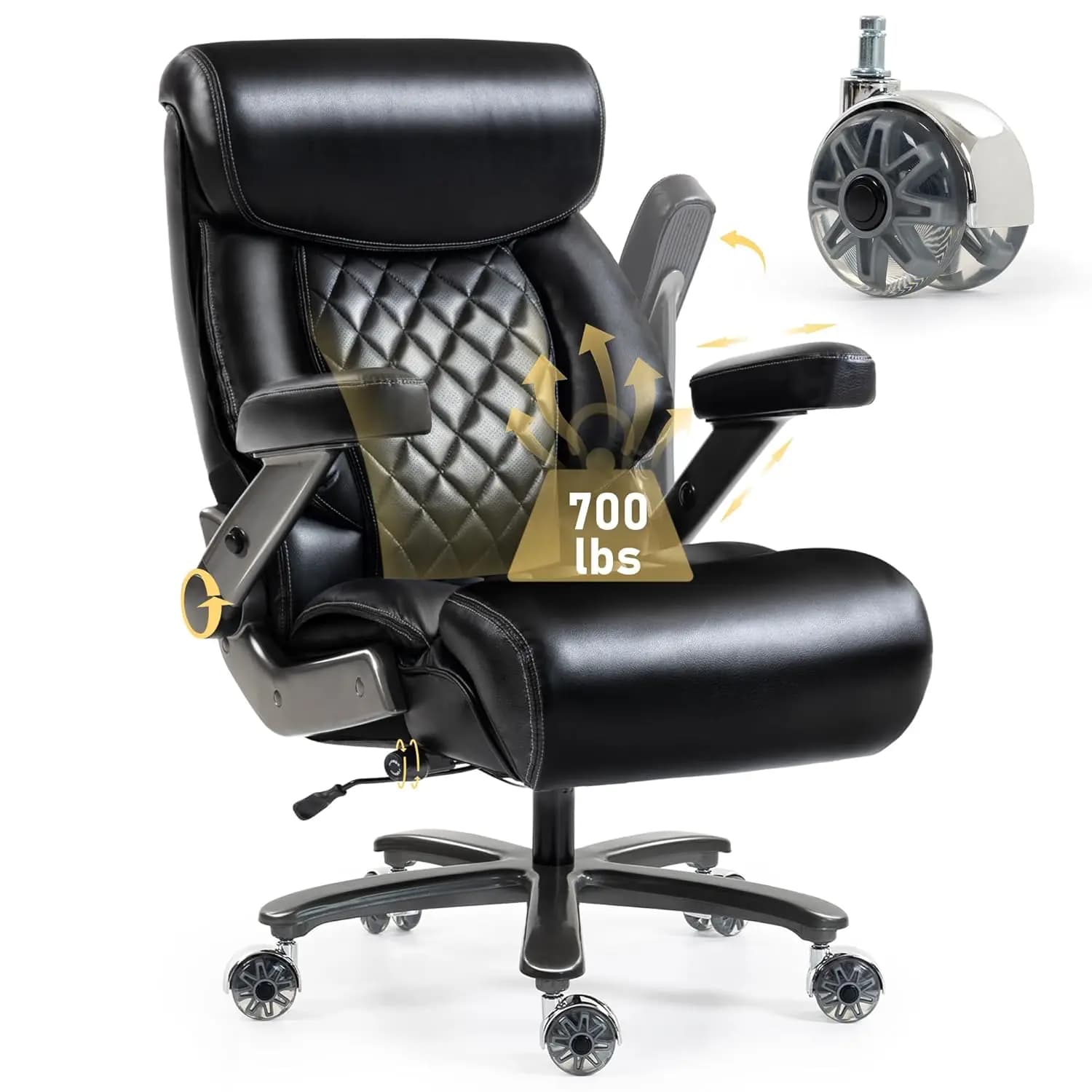 Sedia da Ufficio Ergonomica Robusta 700LBS con Braccioli 4D, Cuscino a Molle Insacchettate, Supporto Lombare, per Scrivania Grande e Alta, Nera Personalizzabile