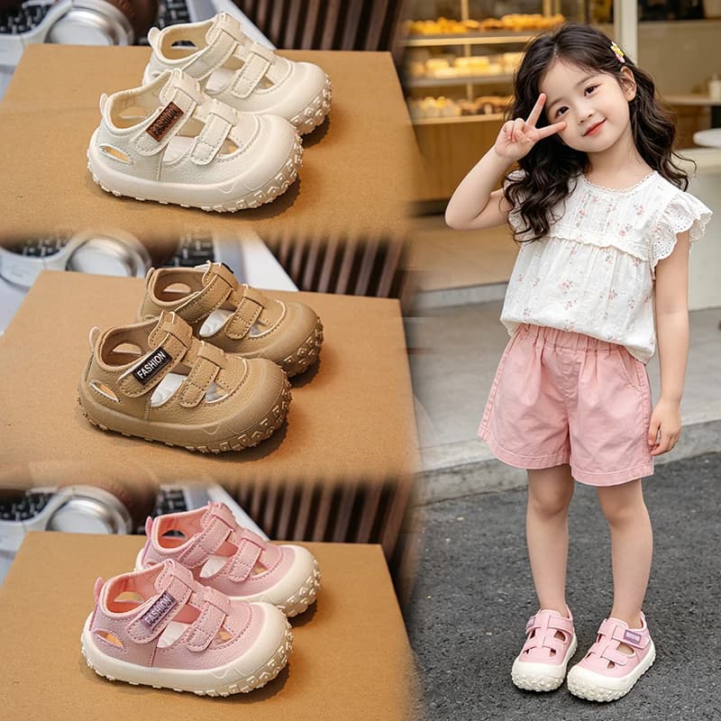 Kids Retro Color Block Closed Toe Sport Sandals Boys Girls Velcro Strap Anti-collision Non-slip Thick Sole Shoes Toddler Kid