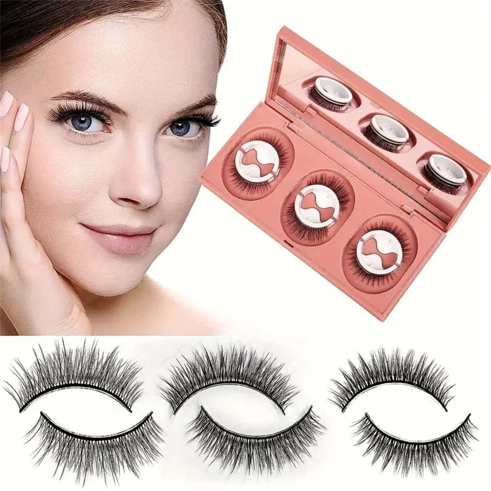 3 pairs of reusable fake eyelashes, self-adhesive eyelashes that do not need eyeliners or glue and are easy to wear