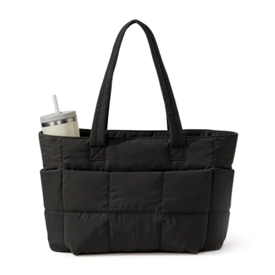 Travel Tote Bag for Women and Men, Puffer Tote with 15.6" Laptop Compartment, Lightweight Quilted Bag with Trolley Sleeve