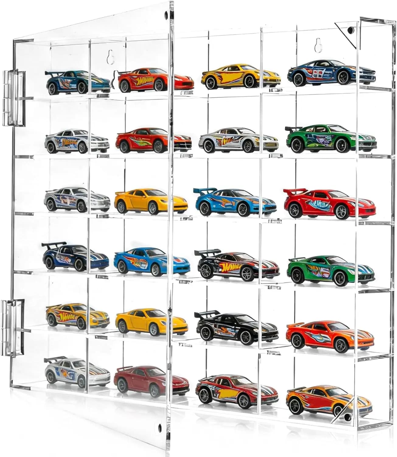 Espositore per 24 Modellini di Auto, Organizzatore da Parete o da Tavolo, Vetrina per Modelli Diecast, Contenitore Trasparente per Collezioni Matchbox