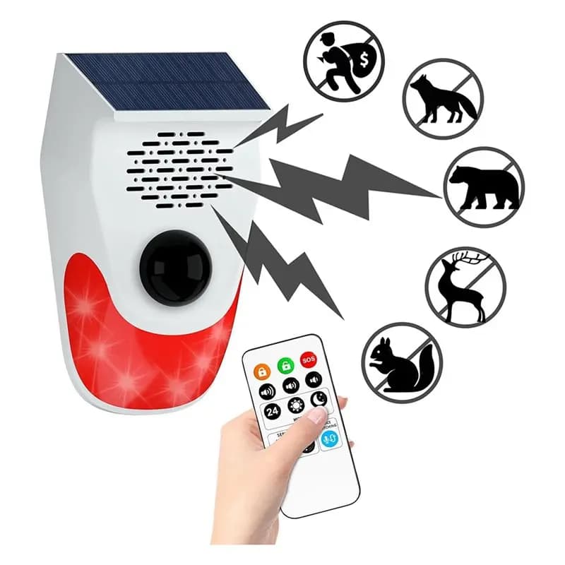 BAAR-Loud Noise Maker& Strobe Light Solar Motion Sensor Alarm, Deer/Bear Deterrent For Chicken Coop Security Pool Safety Alert