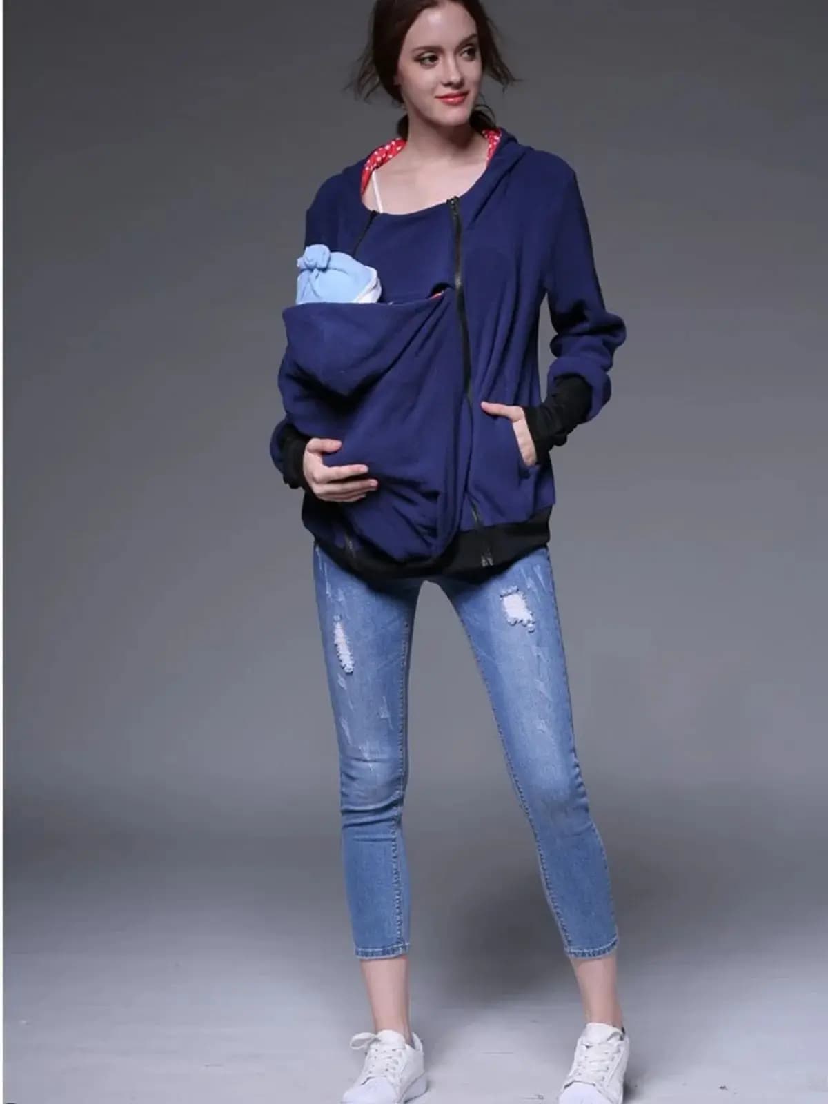 Cappotto per marsupio per mamma con cappuccio Cappotto per vestiti premaman Autunno Inverno Canguro Carry Felpe con cappuccio per bambini Felpe spesse calde Capispalla
