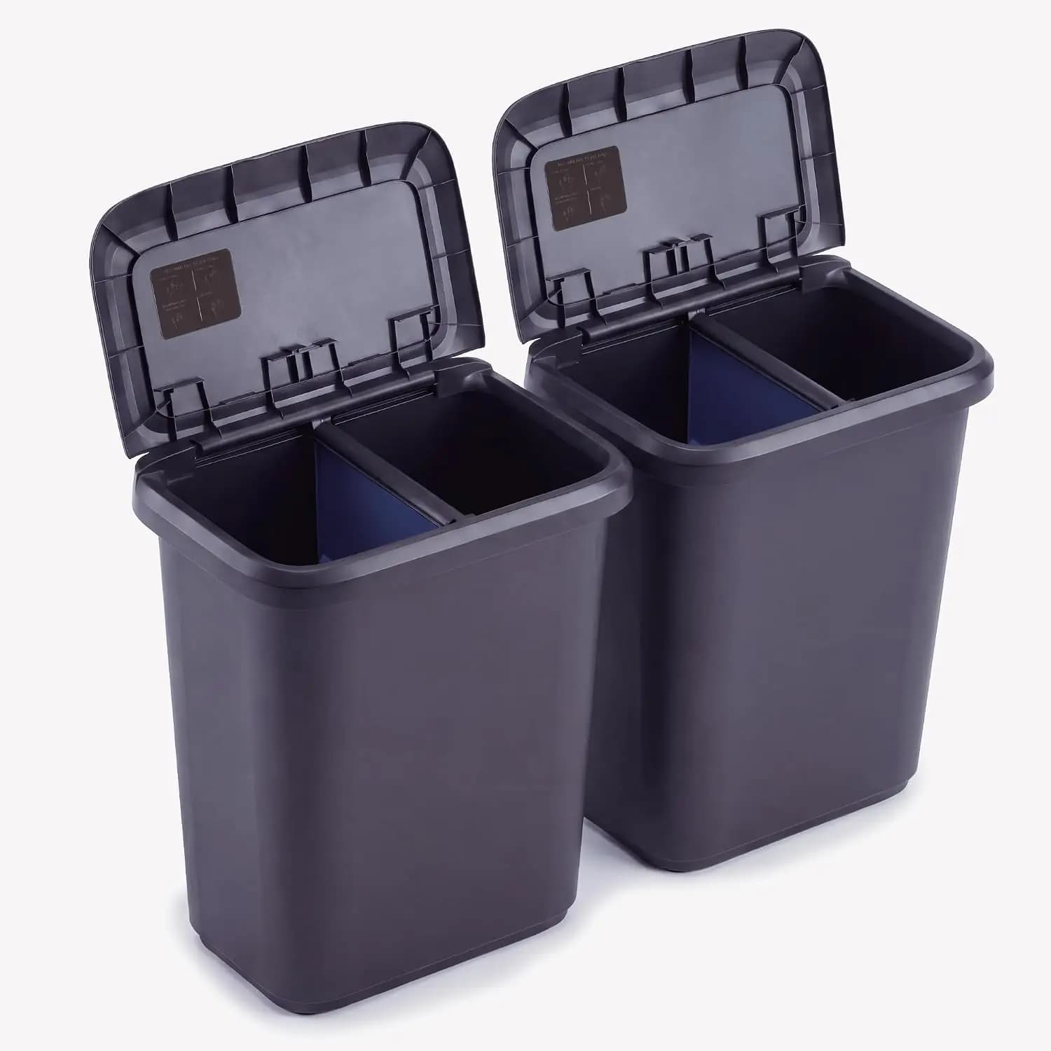 20 Gallon Trash Can with Built-in Divider for Kitchen, Garage & Recycling – Extra Large Capacity Heavy Duty Plastic Dual Compartment Bin, 2 Pack