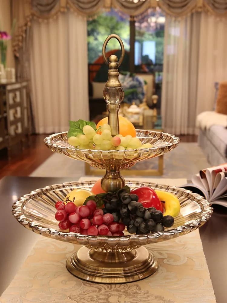 Piatto di frutta a doppio strato piatto di frutta leggero piatto di frutta secca di lusso di fascia alta per la casa soggiorno tavolino ornamento di lusso