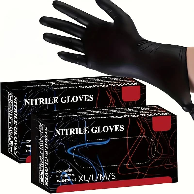 20/50/100 Pezzi Guanti Monouso in Nitrile Nero per Uso Domestico, Senza Lattice e Senza Polvere, Guanti per Pulizia, Tatuaggi e Strumenti per Parrucchieri