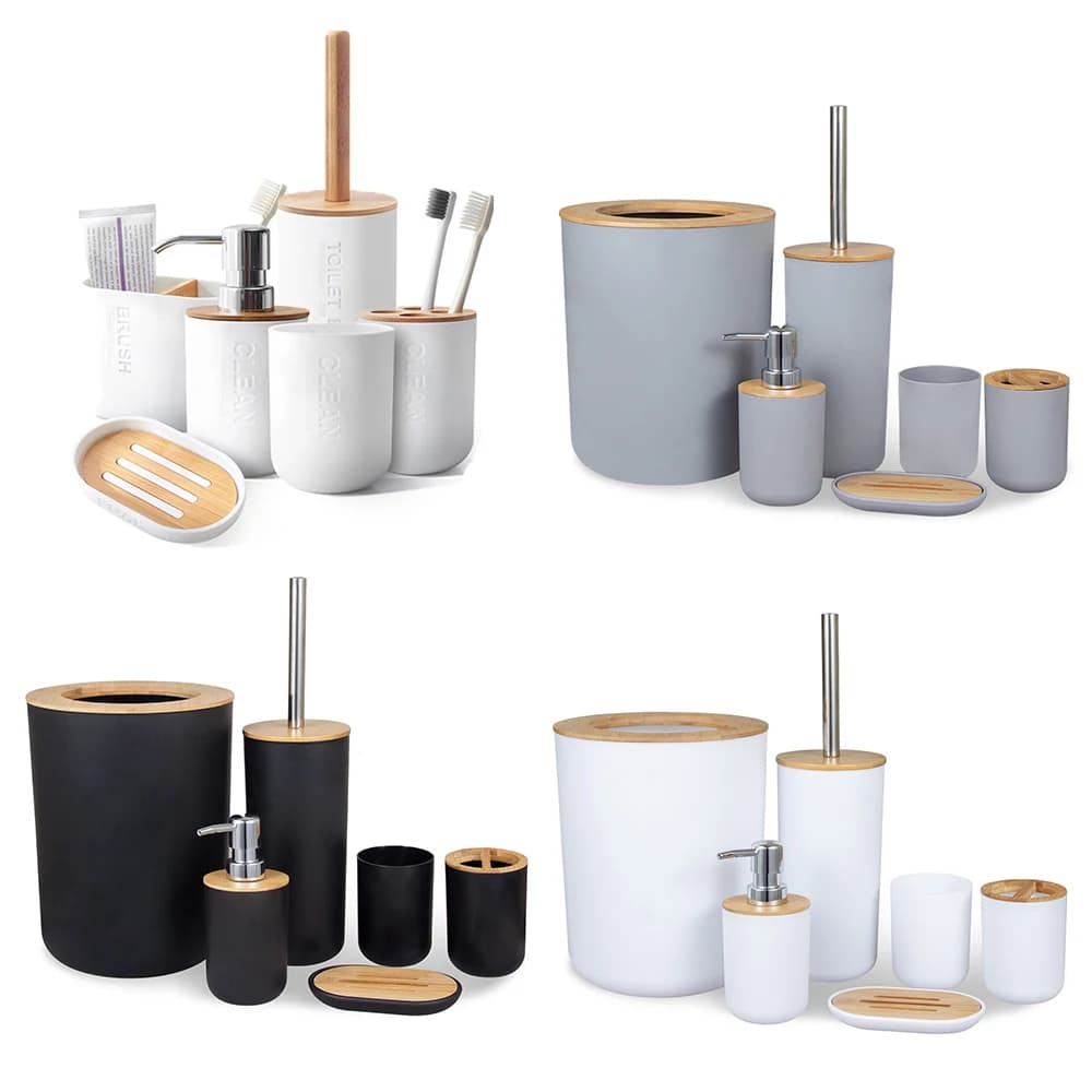 Set di accessori per il bagno Dispenser di sapone Bottiglia Piatto Bagno Portaspazzolino Tazza Abito Porta lozioni Spazzola per WC Bidone della spazzatura
