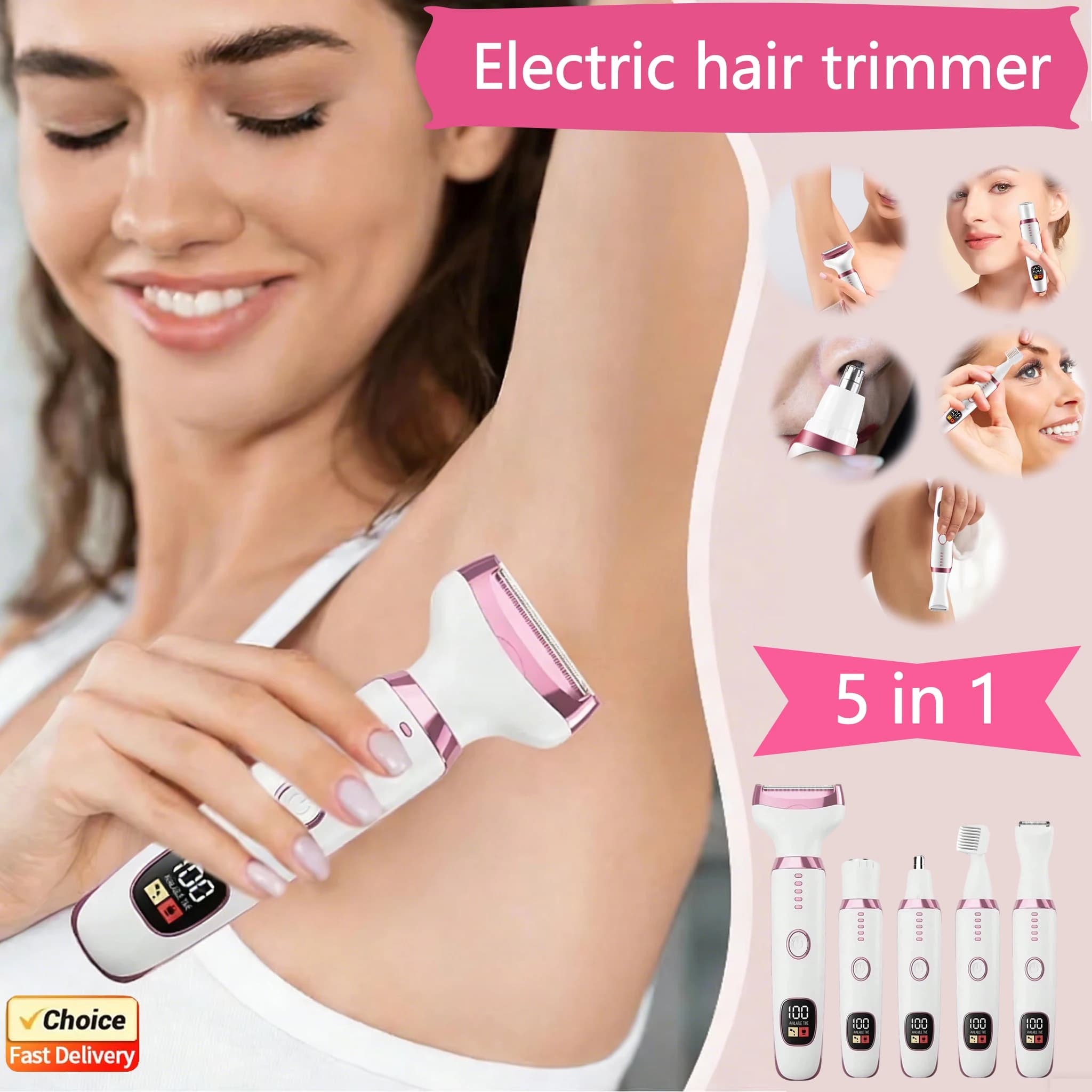Electric Epilator 5 in 1 Laptop for Women, Trimmer for Arms, Bikini Zone, Braccia, Gambe, Face and Barba, Pencil Removal Tool